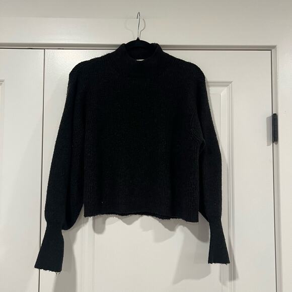 L'academie Revolve Cropped Crewneck Sweater Black Chunky Knit Size‎ S - Picture 1 of 9